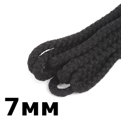 Шнур с сердечником 7мм, цвет Чёрный (плетено-вязанный, плотный)  в Миассе